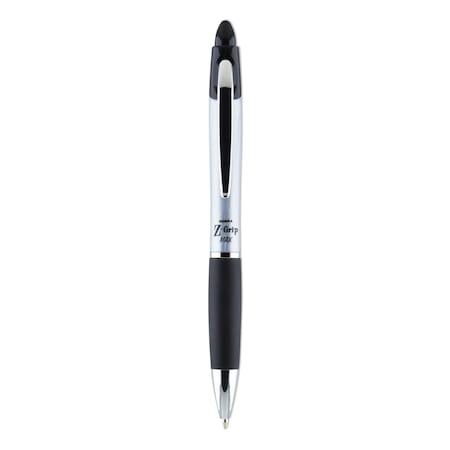 Zebra Pen Z-Grip MAX Ballpoint Pen, Retractable, Medium 1 mm, Black Ink, Silver/Black Barrel, PK12 22410